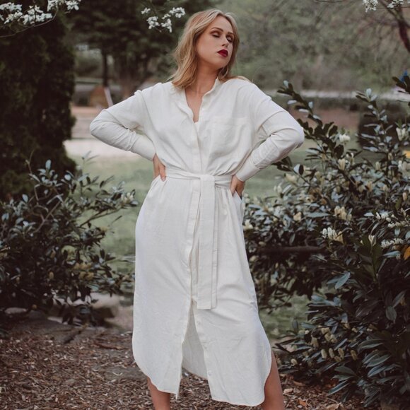 BAHHGOOSE Inge Button up Raw Silk fiber maxi dress in Ivory - Picture 4 of 5